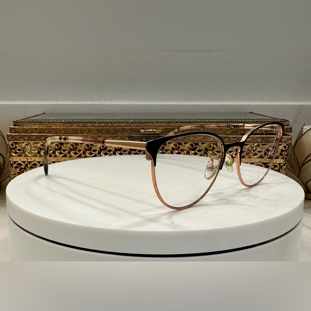 Phoebe - Rose Gold Metal/Black Enamel Rx Eyeglass Frames/Marbled Temple Arms EUC